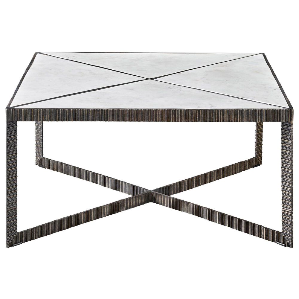 Furniture Worldwide Abstraction Cocktail Table in White and Aged Bronze, , large