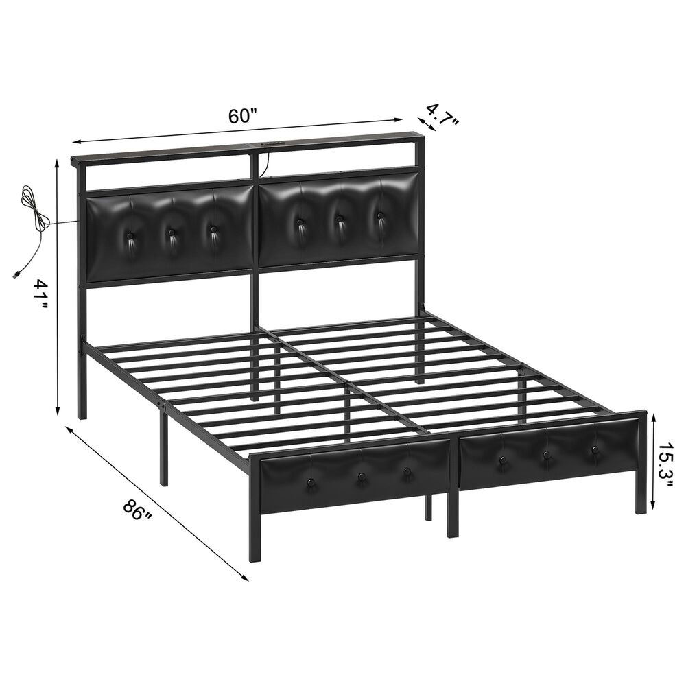 HOMLUX Queen Upholstered Platform Bed with 12.6" Under-bed Storage in Black, , large