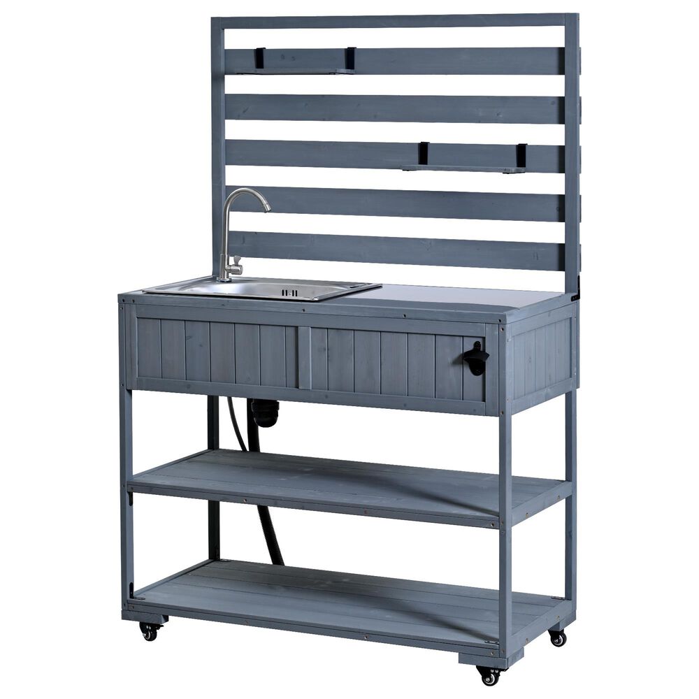 HOMLUX 41.7'' Outdoor Rolling Kitchen Island in Gray, , large