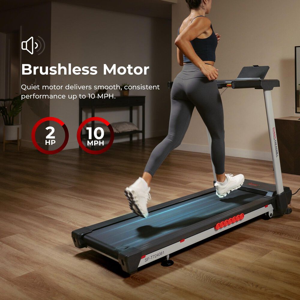 Sunny Health &amp; Fitness Pace 500 Smart Auto Incline Folding Treadmill in Black, Grey and Red, , large