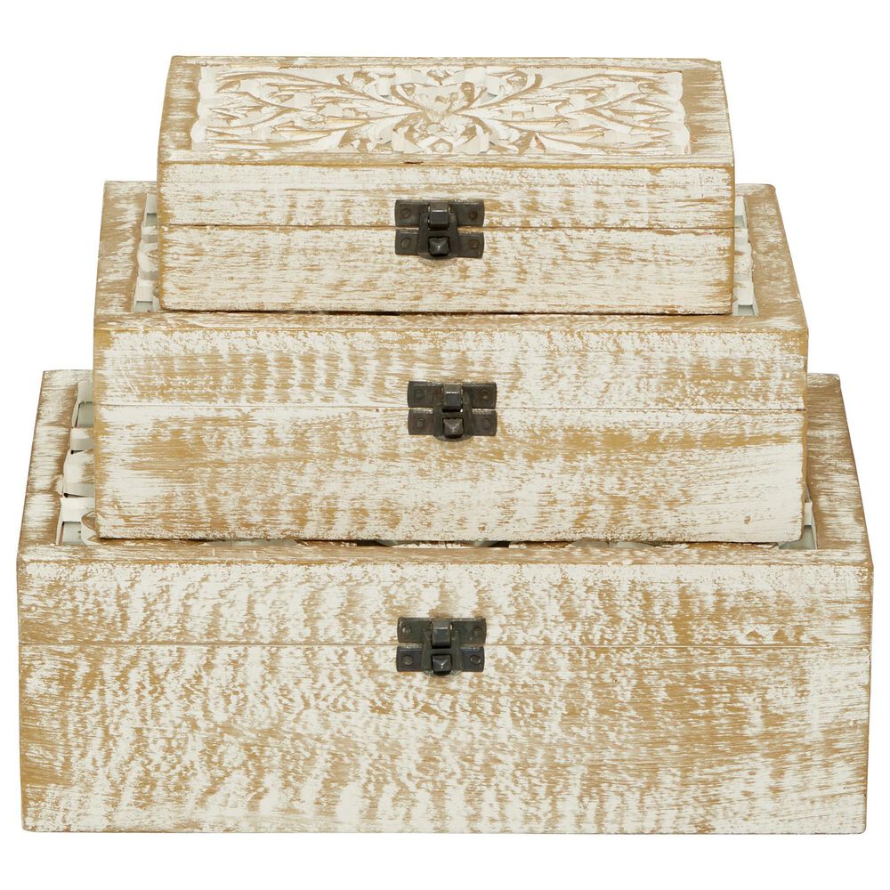 Maple and Jade Coastal Box in White and Brown &#40;Set of 3&#41;, , large