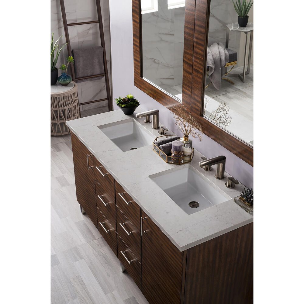James Martin Metropolitan 60" Double Bathroom Vanity in American Walnut with 3 cm Eternal