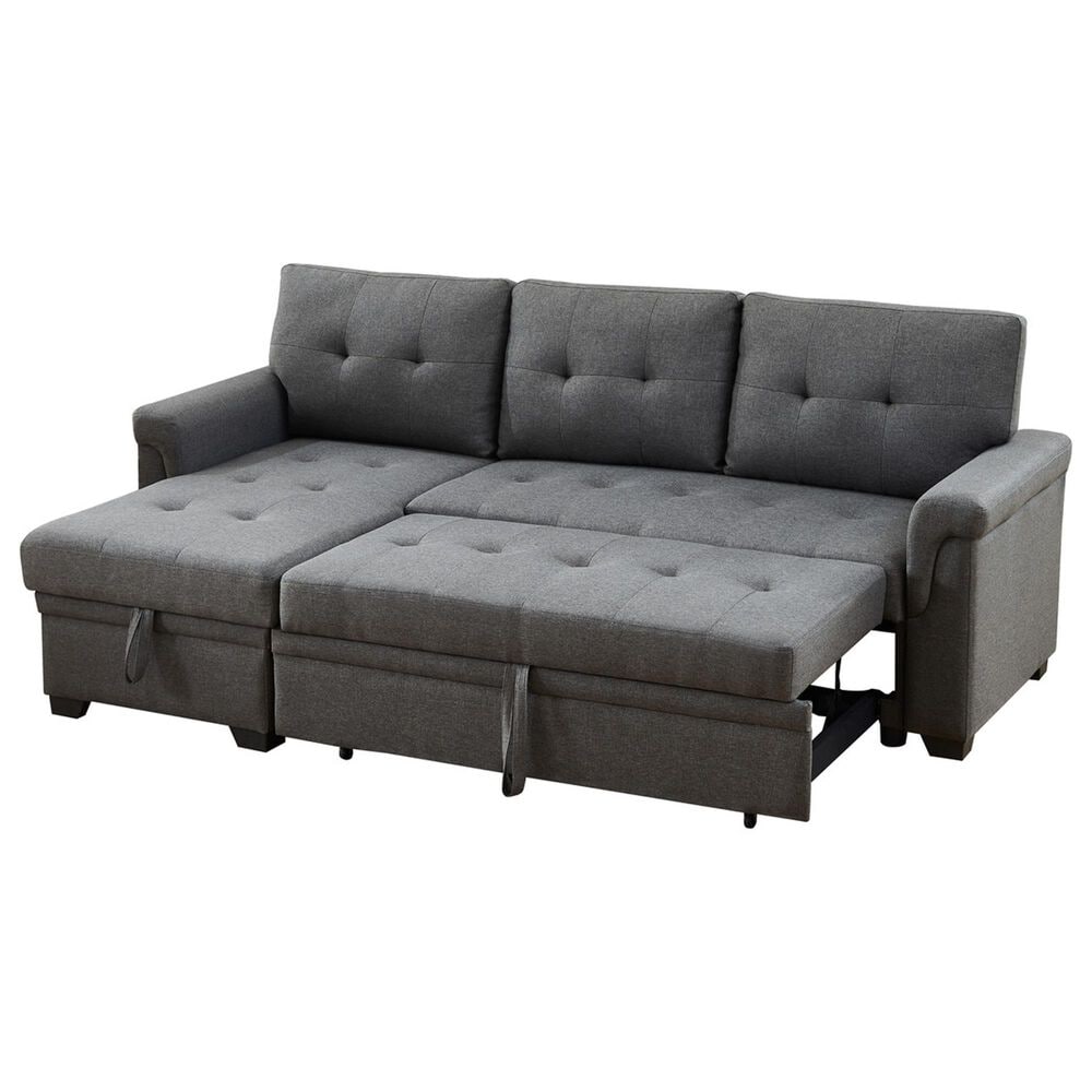 HOMLUX 84"W Reversible Linen Sleeper Sectional Sofa with Storage Chaise, in Dark Gray, , large
