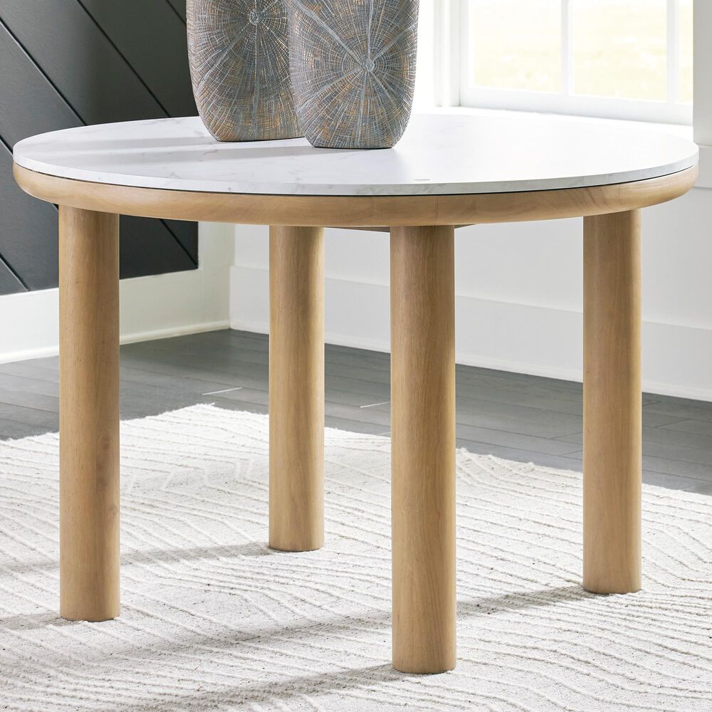 Ashley Sawdyn Dining Table in Light Brown and White - Table Only, , large