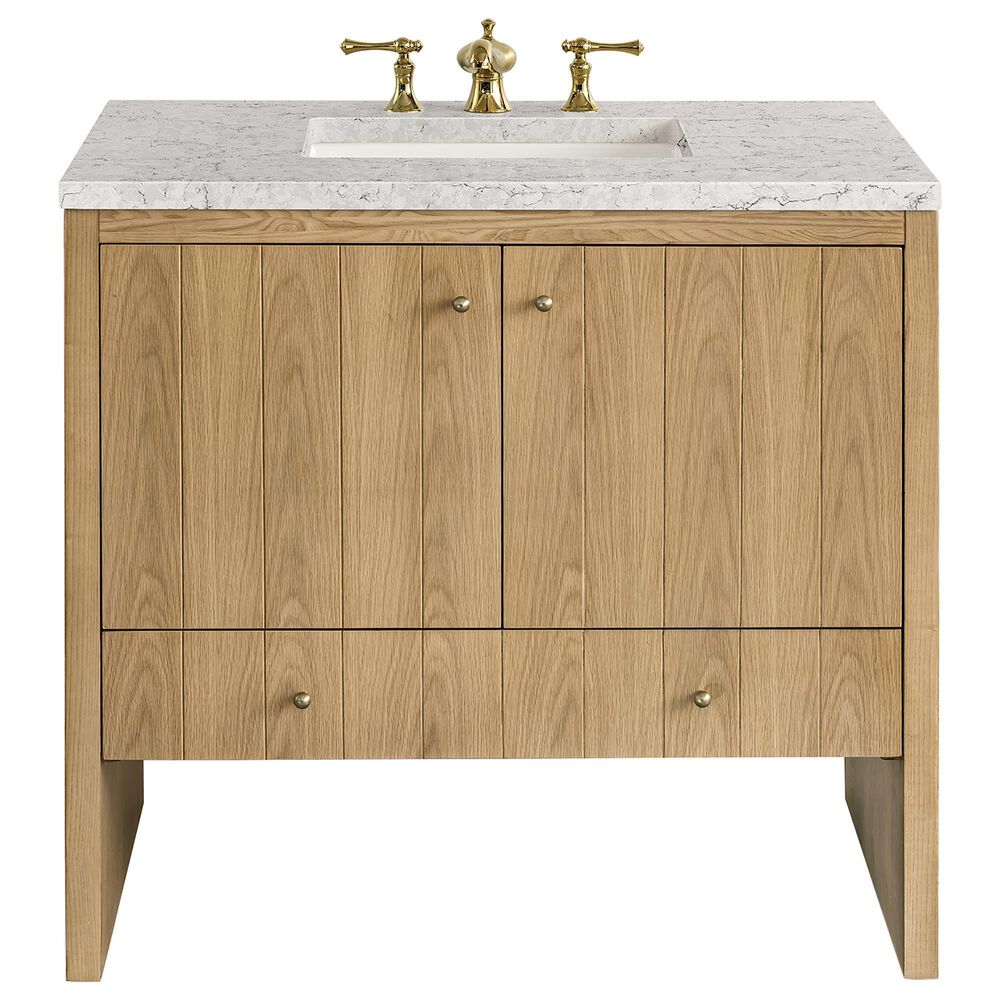 James Martin Vanities Hudson 36" Single Bathroom Vanity in Light Natural Oak with 3 cm Eternal Jasmine Pearl Quartz Top and Rectangular Sink, , large