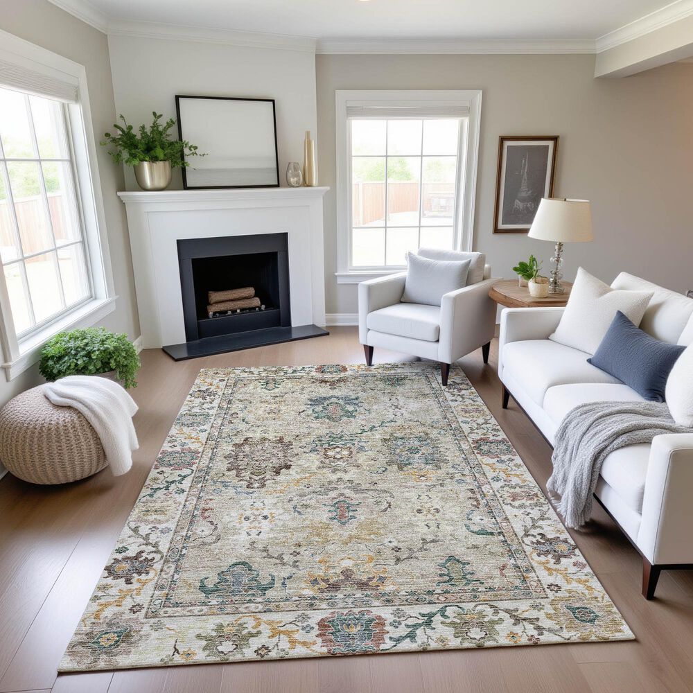Dalyn Rug Company Silk Road Putty, Ivory, Taupe, Gold, Copper, Blue and Wheat 6&#39;6&quot; x 9&#39;6&quot; Area Rug, , large