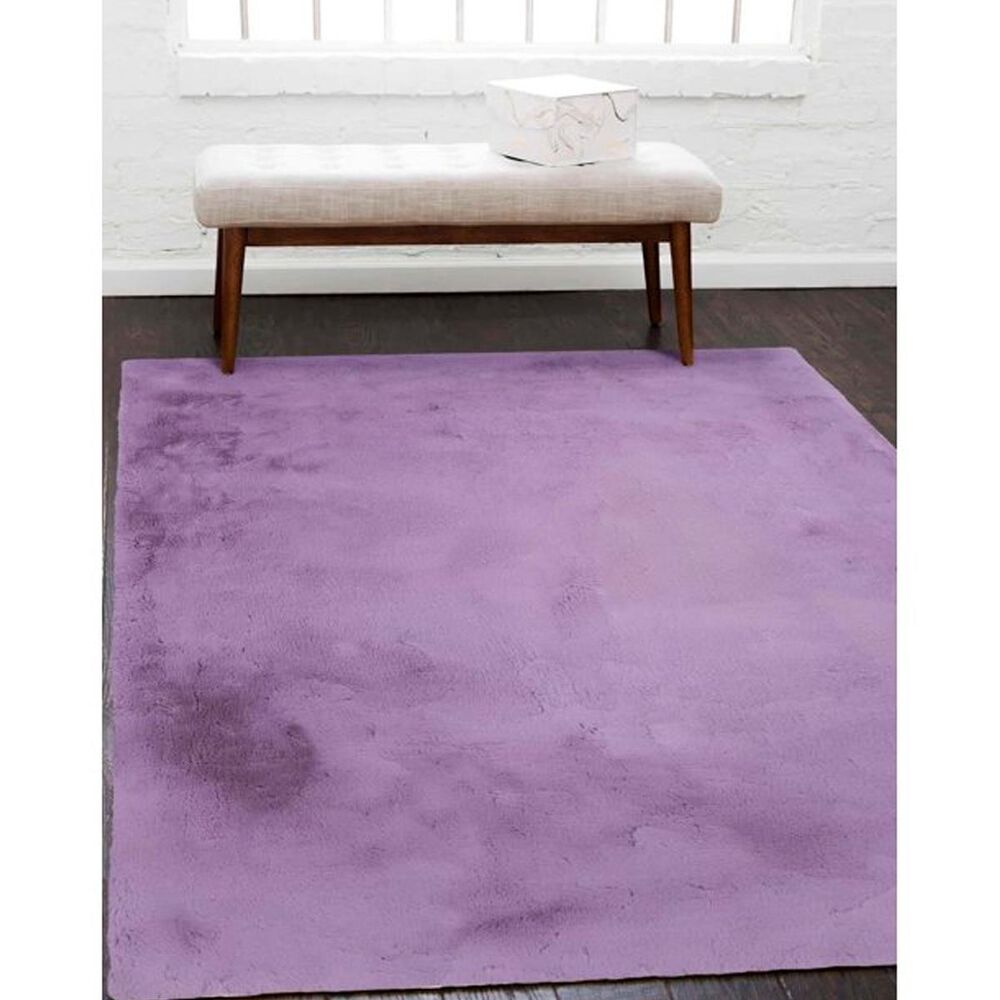 Linon Maven Faux Rabbit 5&#39; x 7&#39; Lavender Area Rug, , large