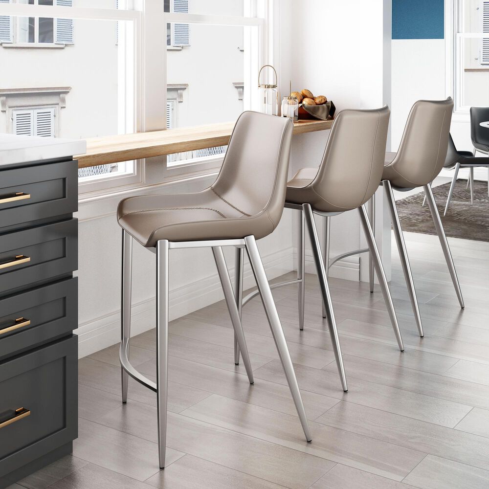 Zuo Modern Magnus Counter Stool in Gray and Silver &#40;Set of 2&#41;, , large