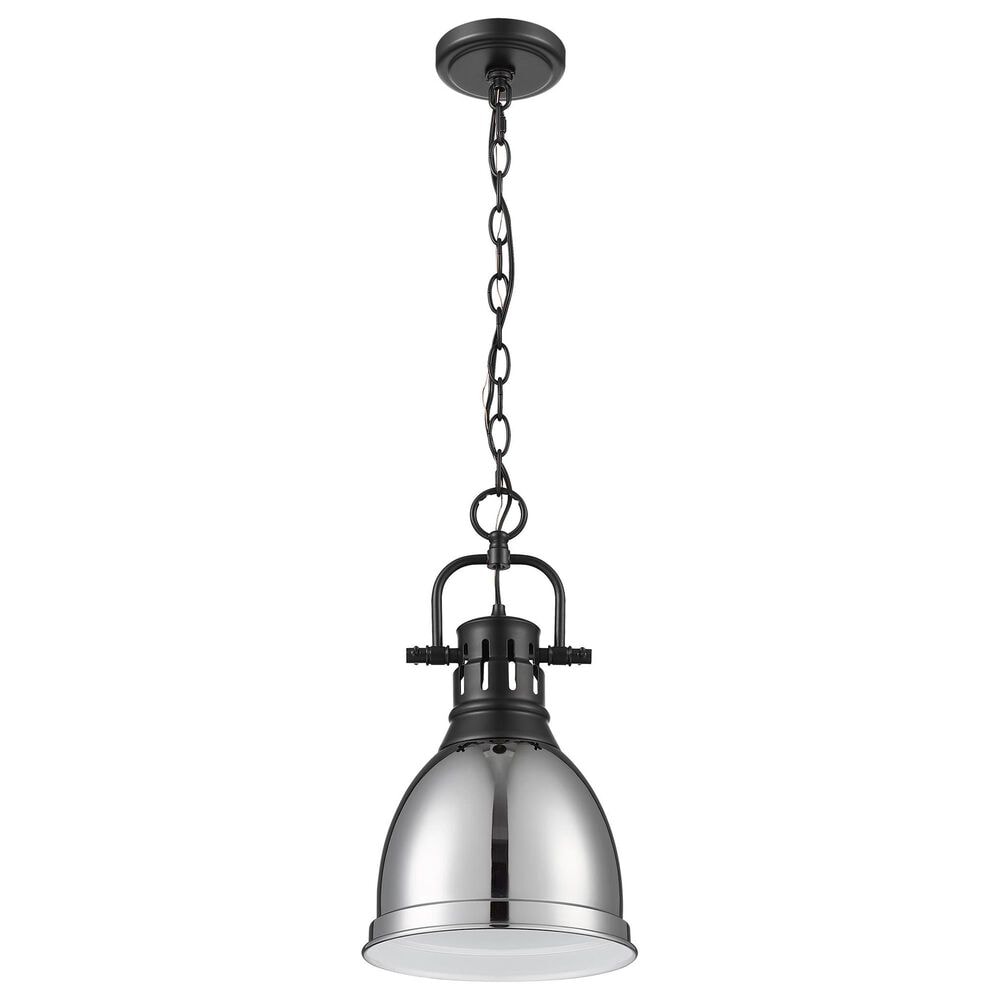 Golden Lighting Duncan 1-Light Small Pendant with Chain and Chrome Shade in Matte Black, , large