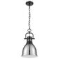 Golden Lighting Duncan 1-Light Small Pendant with Chain and Chrome Shade in Matte Black, , large