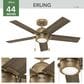 Hunter Erling 44" Ceiling Fan with LED Light in Burnished Brass, , large