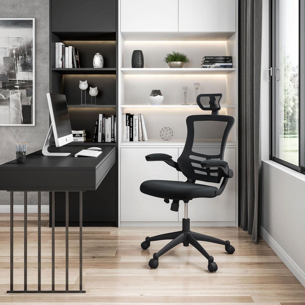Rta Products Llc Modern High-Back Mesh Executive Office Chair with Headrest and Flip-Up Arms in Black, , large