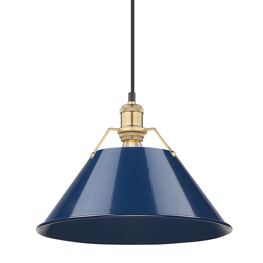 Golden Lighting Orwell 1-Light Wide Large Pendant with Matte Navy Shade in Brushed Champagne Bronze, , large