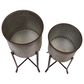 Creative Coop 2-Piece Round Corrugated Metal Planter on Stand Set in Silver and Black, , large