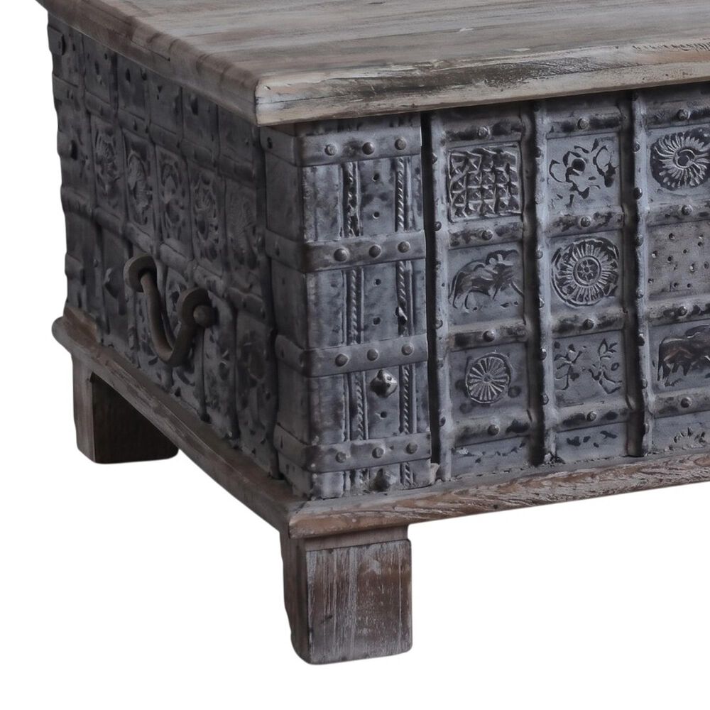 Jaipur Home One of a Kind Dowry Old World Storage Trunk in Grey and Brown, , large