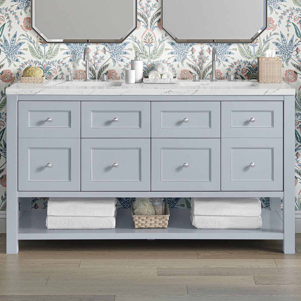 James Martin Vanities Breckenridge 60&quot; Double Bathroom Vanity in Serenity Blue with 3 cm Ethereal Noctis Quartz Top and Rectangular Sinks, , large