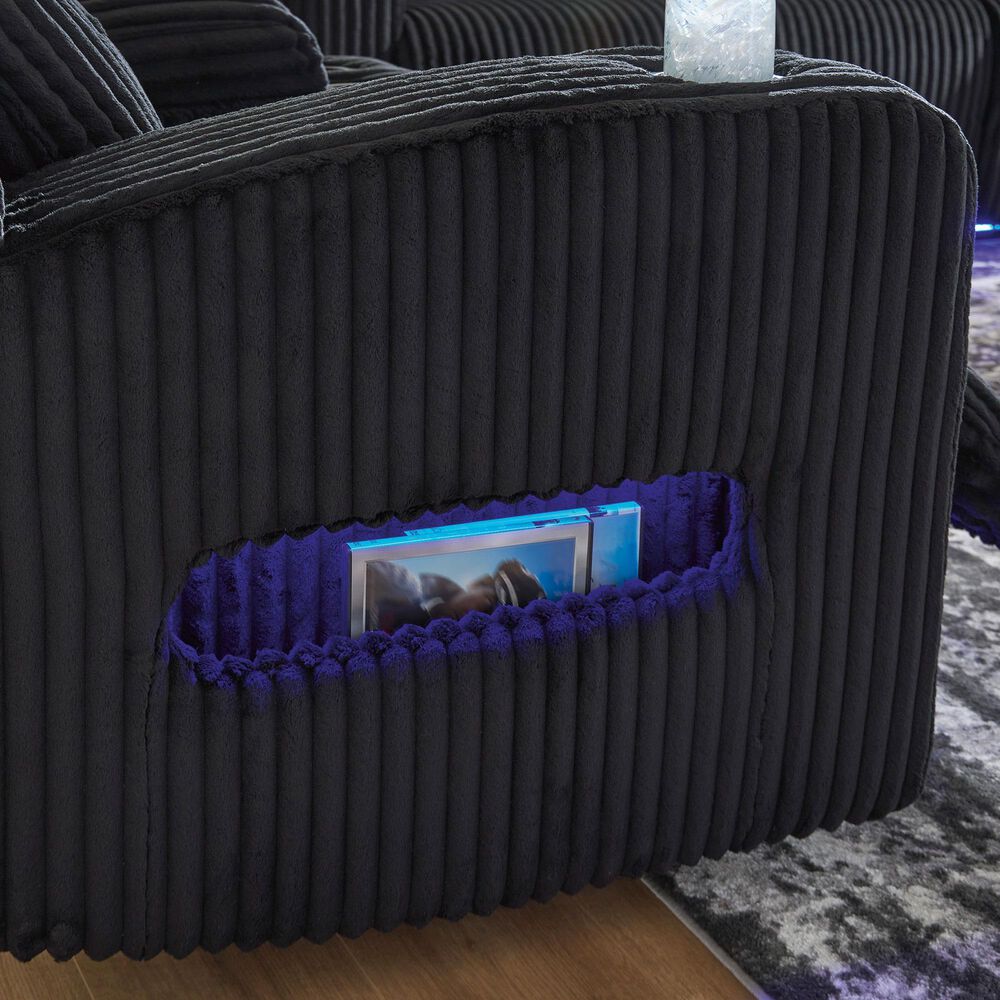 Ashley Forest Lake Power Reclining Loveseat with Console and Adjustable Headrest in Black Velvet, , large