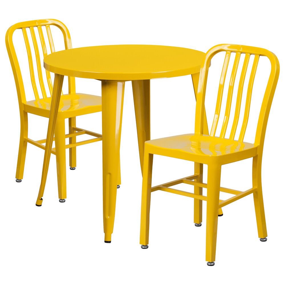 3-Piece Round Metal Bistro Table Set in Yellow, , large