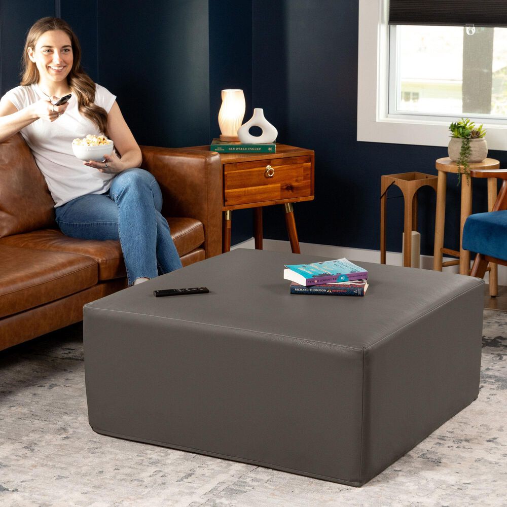 Jaxx Fairlie Faux Leather Ottoman in Gunmetal, , large