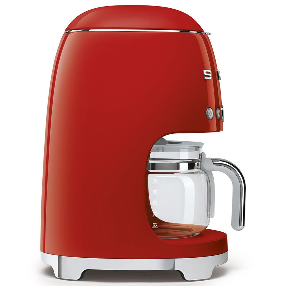 Smeg 47.34 Oz Drip Coffee Maker in Red and Polished Chrome, , large