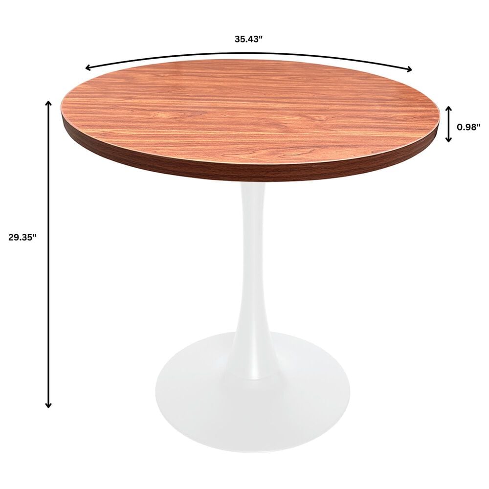 Leisuremod Bristol 36&quot; Round Dining Table with MDF Top in White and Cognac Brown - Table Only, , large
