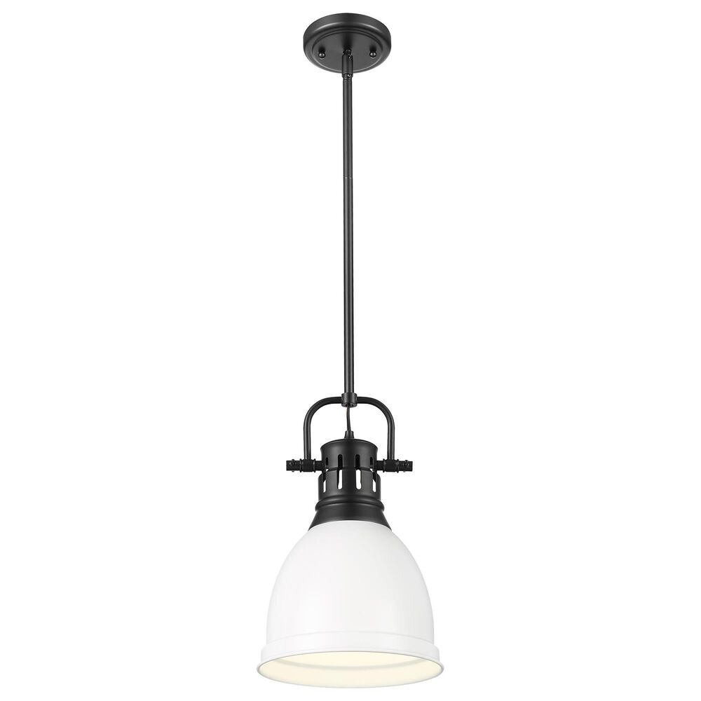 Golden Lighting Duncan 1-Light Small Pendant with Rod and Matte White Shade in Matte Black, , large