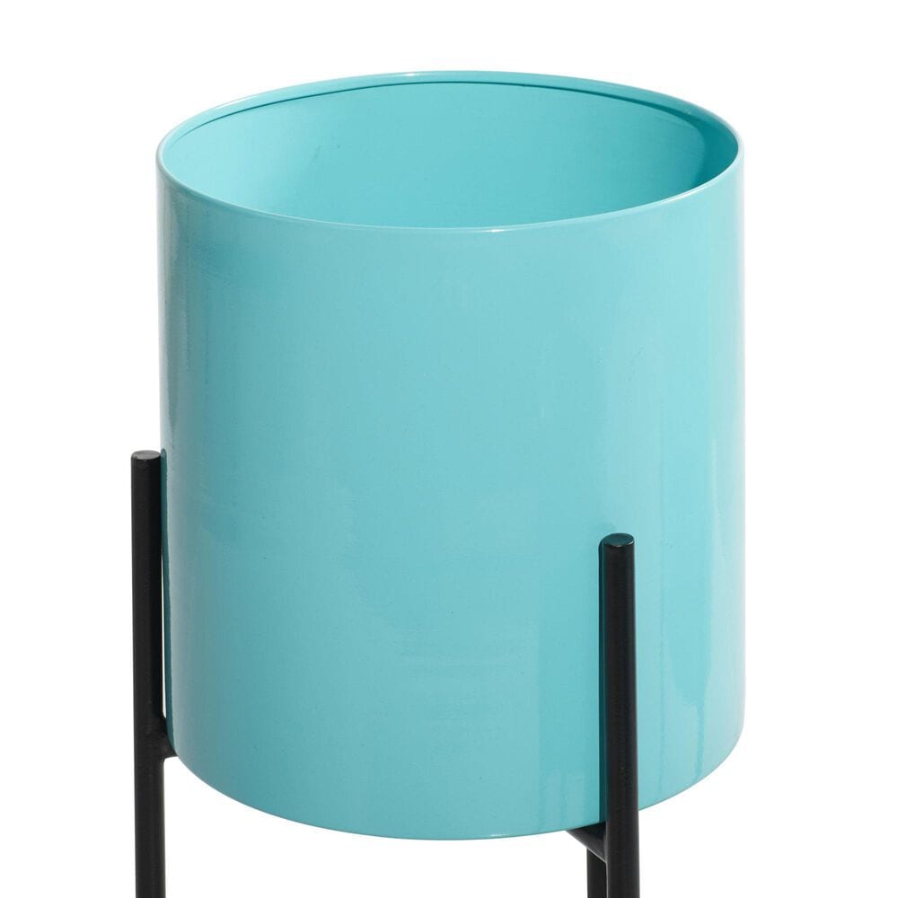 Maple and Jade Metal Planter with Removable Stand in Polished Teal and Black &#40;Set of 2&#41;, , large