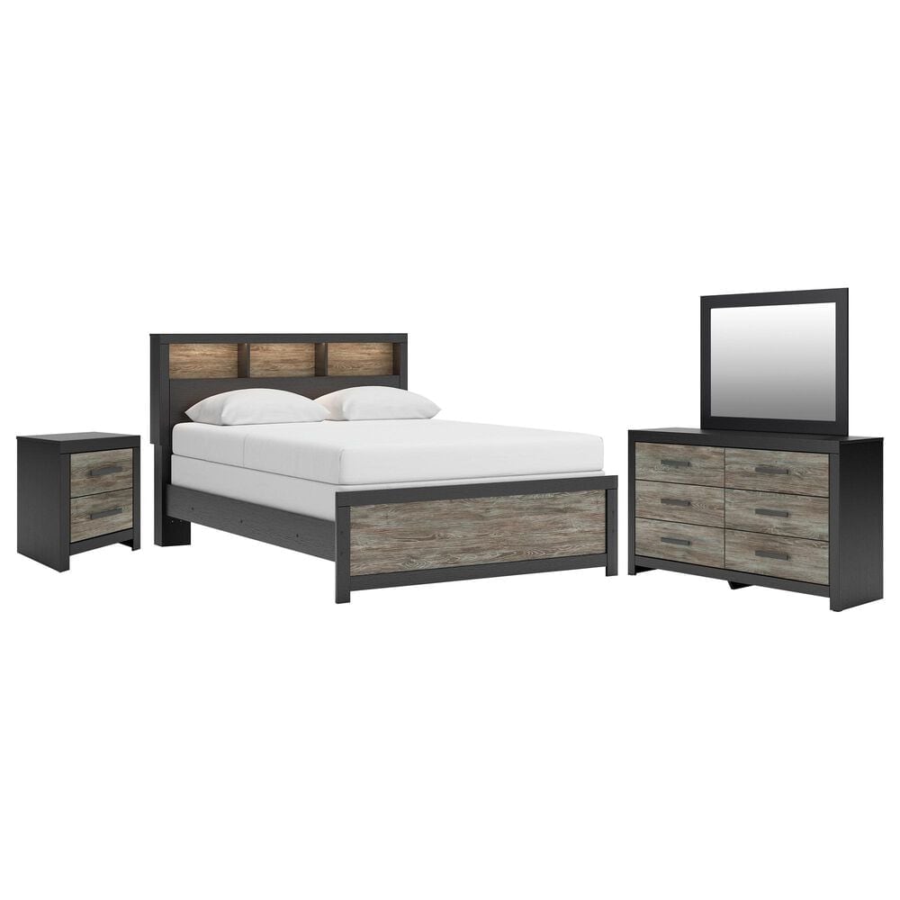 Ashley Broachmyn 4 Piece Queen LED Bookcase Bed Set in Black and Gray, , large