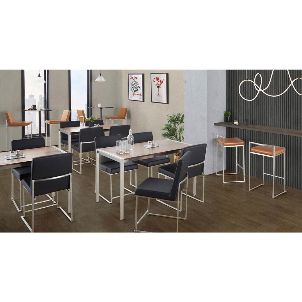 Lumisource Fuji Side Chair with Black Faux Leather Cushion in Brushed Stainless Steel &#40;Set of 2&#41;, , large