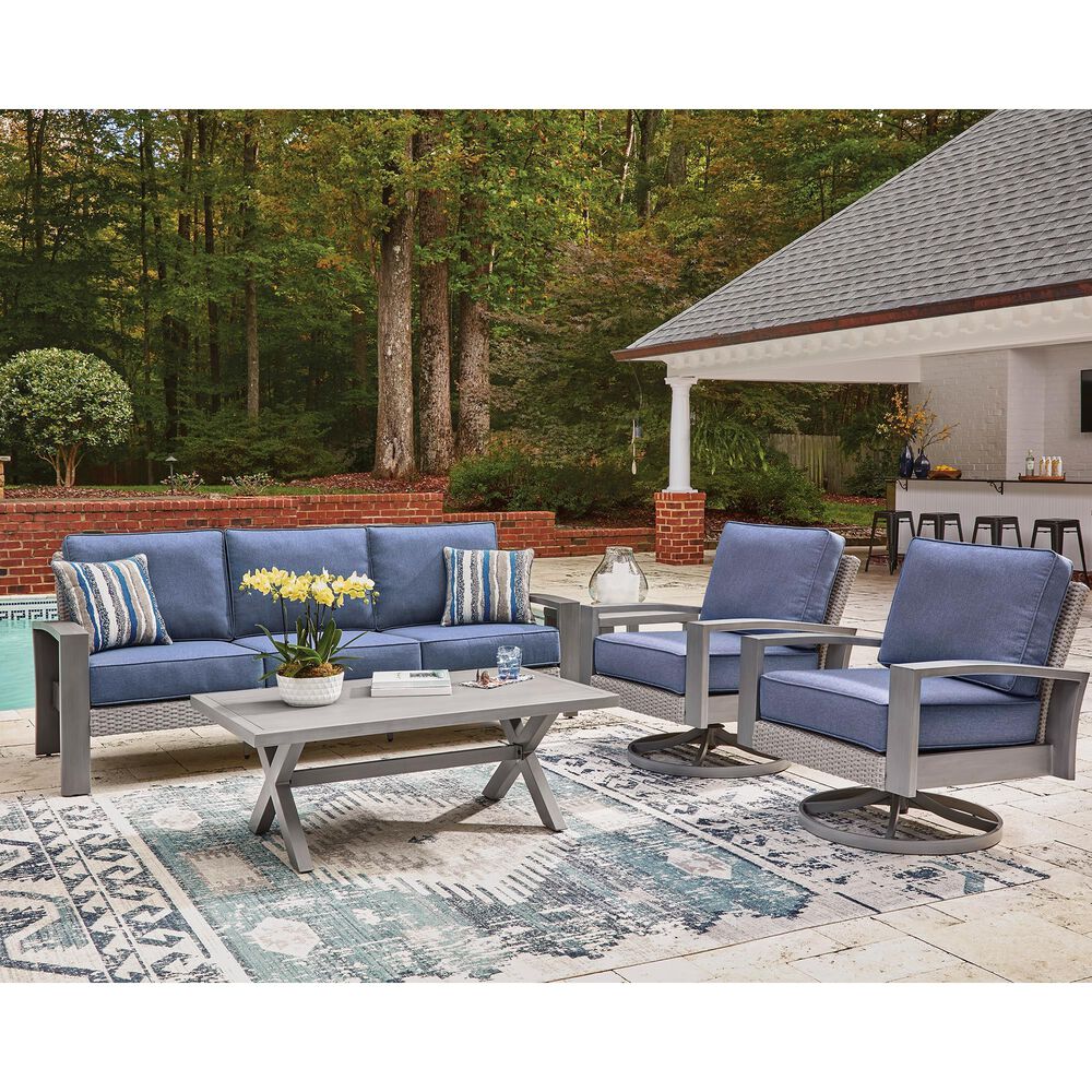 Ashley Half Moon Beach Patio Swivel Rocker Lounge Chair in Blue, , large