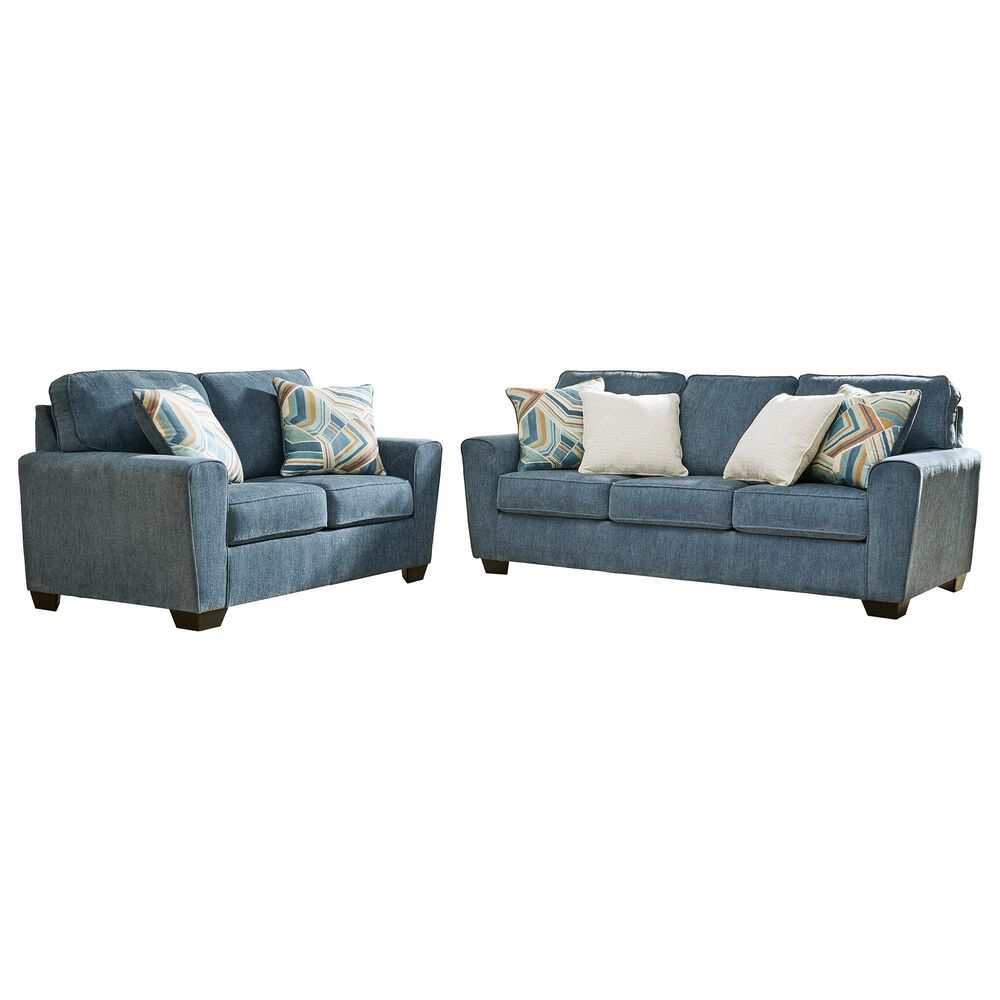Ashley Cashton Stationary Sofa and Loveseat Set in Blue, , large