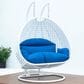 Leisuremod 2-Seat Hanging Egg Swing Chair with Blue Cushion in White, , large