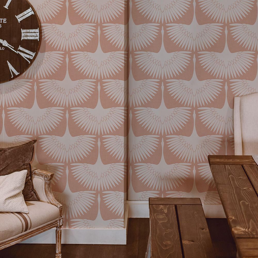 Tempaper Genevieve Gorder Feather Flock Peel &amp; Stick Wallpaper in Sahara Blush, , large