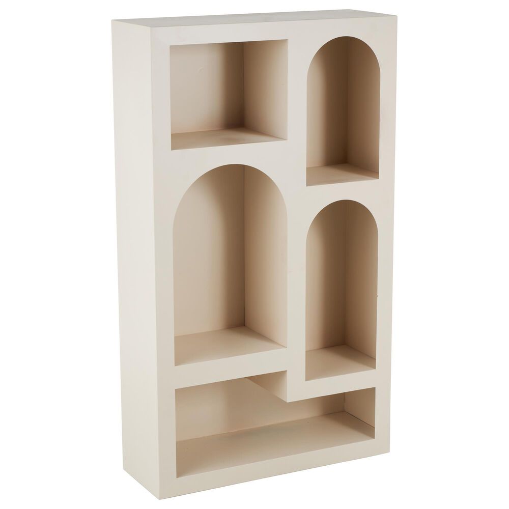 Maple and Jade 5-Shelf Geometric Storage Shelving Unit in Matte Cream, , large