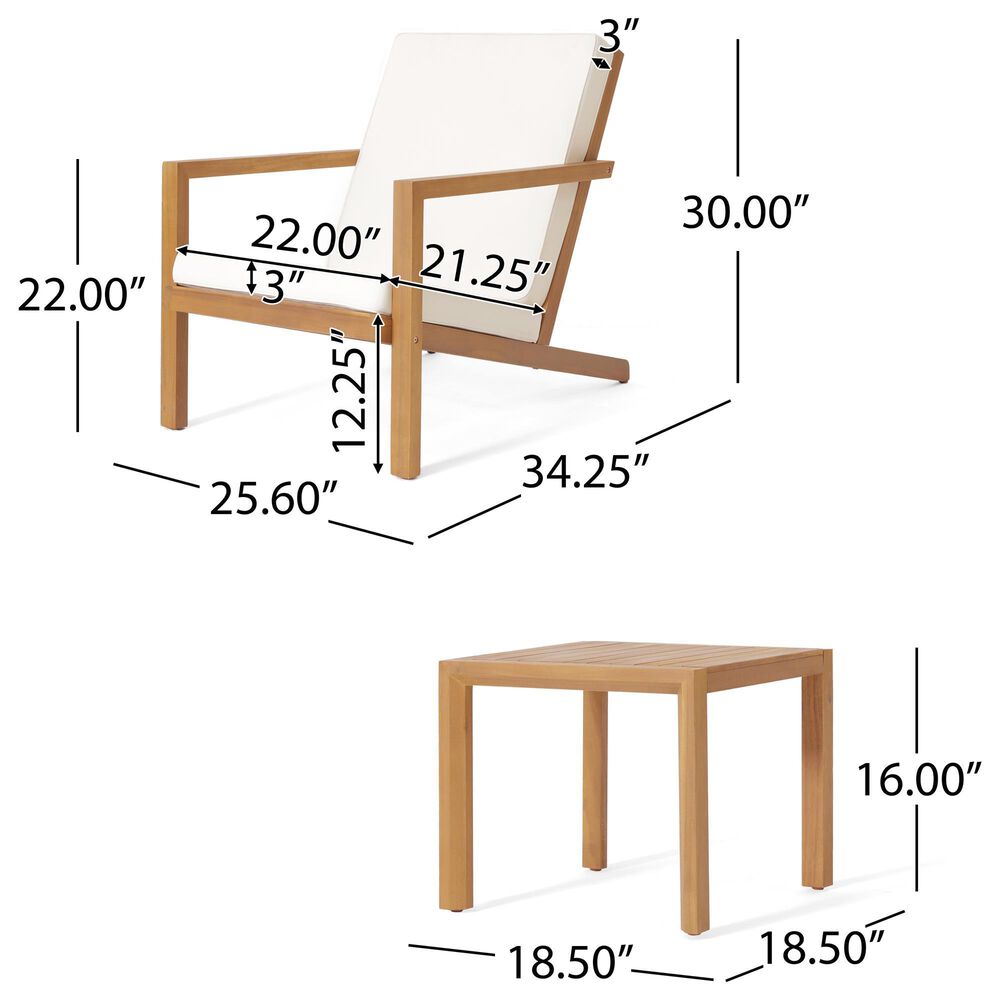 Hearth and Haven Leah 3-Piece Patio Chat Set with Cream Cushion in Teak, , large
