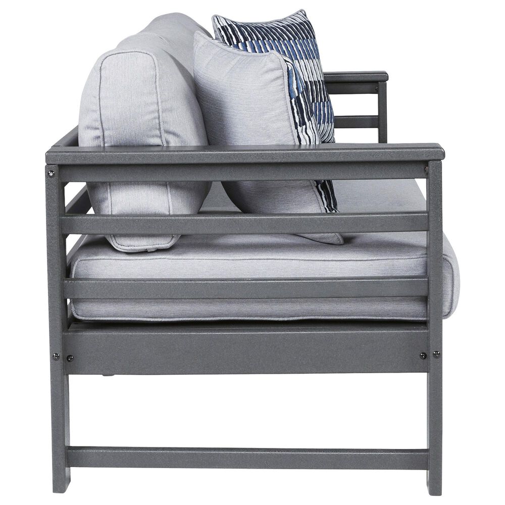 Ashley Amora Stationary Patio Sofa with Cushion in Light Gray, , large