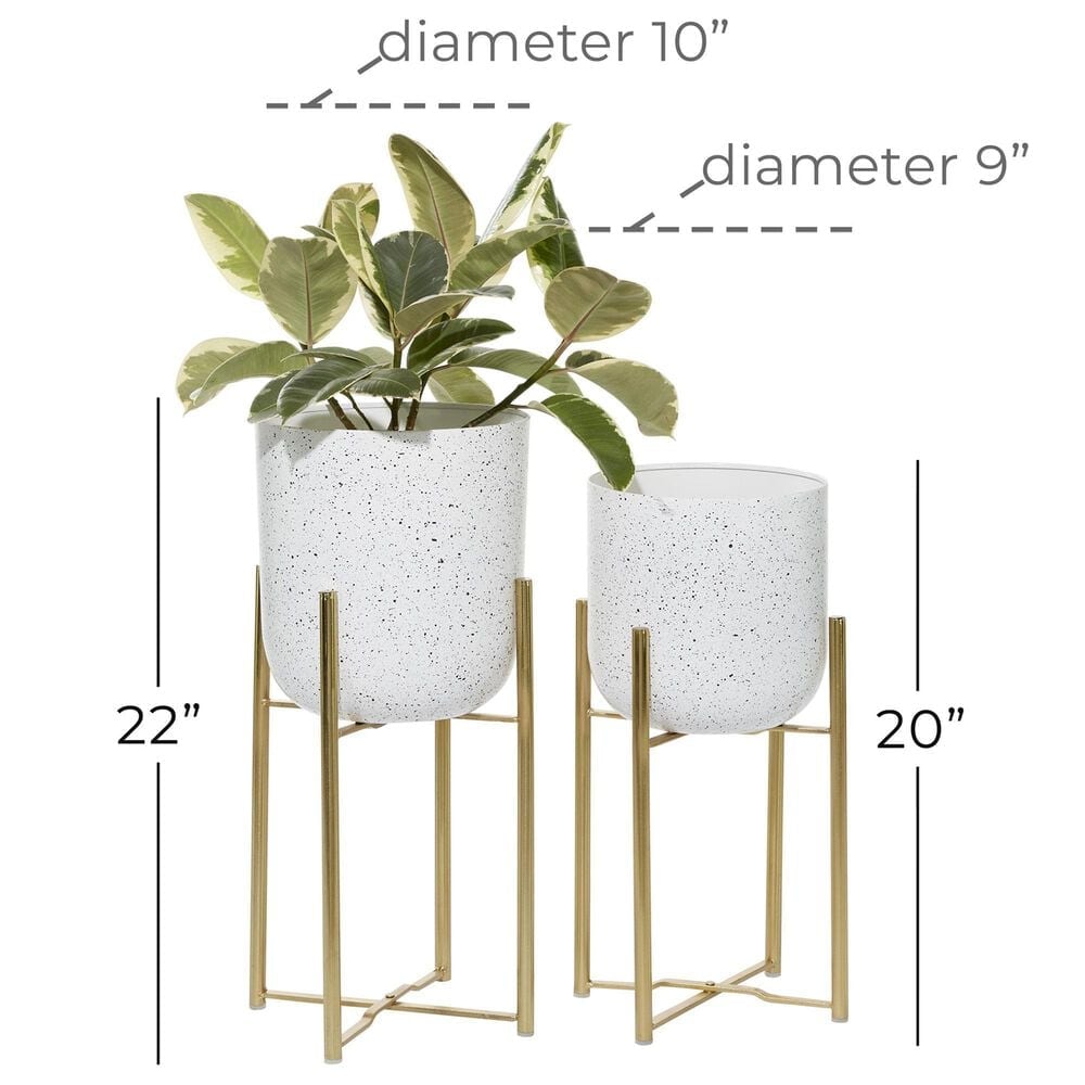 Maple and Jade Dome Speckled Planter with Removable Stand in Matte White, Black and Gold &#40;Set of 2&#41;, , large