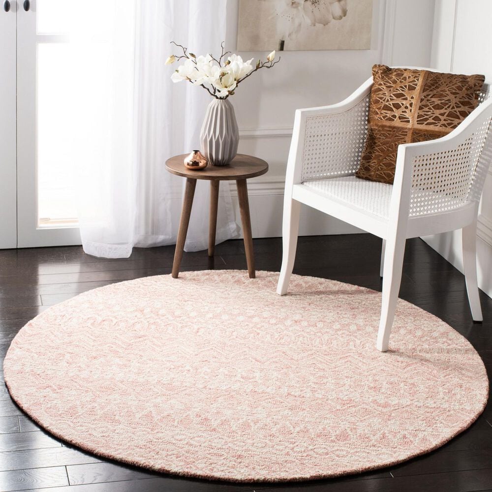 Safavieh Micro-Loop Southwestern 5&#39; Round Pink and Ivory Area Rug, , large