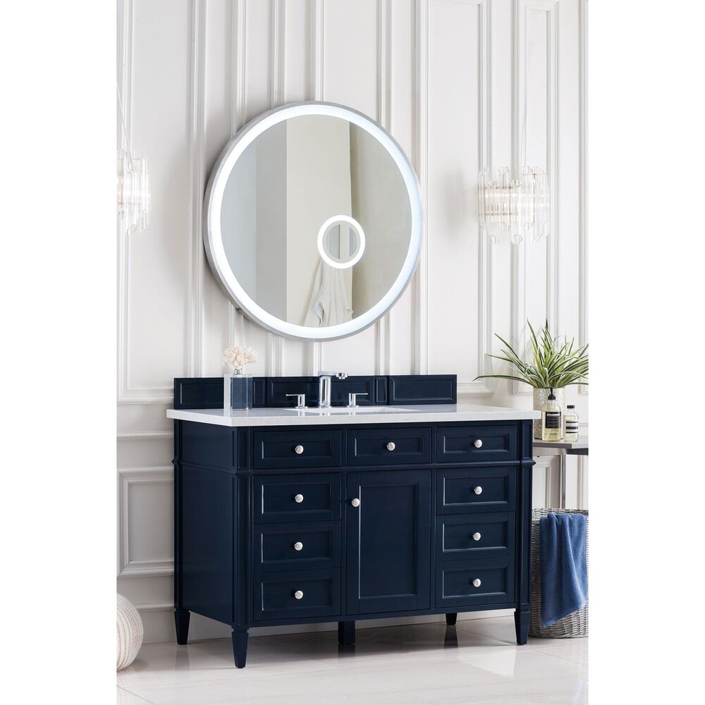 James Martin Vanities Brittany 48" Single Bathroom Vanity in Victory Blue with 3 cm Eternal Jasmine Pearl Quartz Top and Rectangle Sink, , large