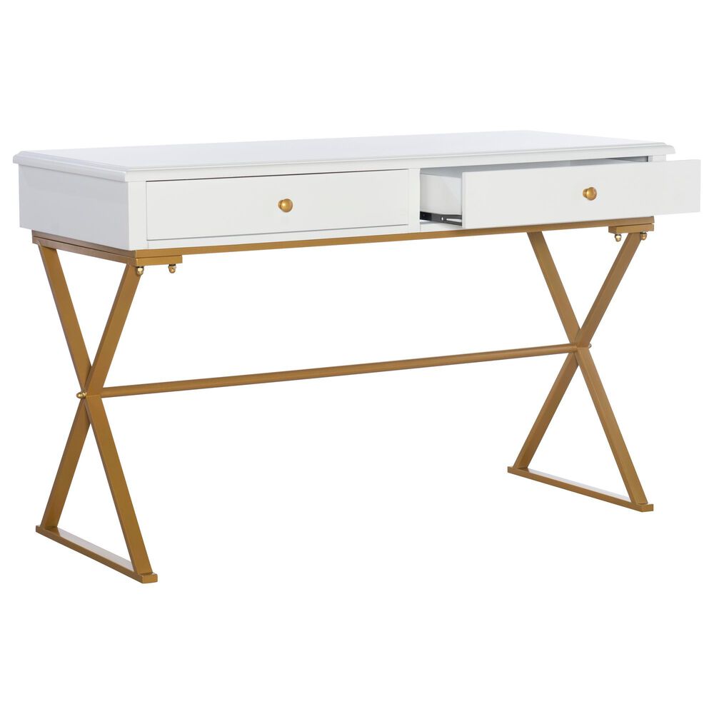 Linon Home Decor Campaign 2-Drawer Desk in White and Gold, , large