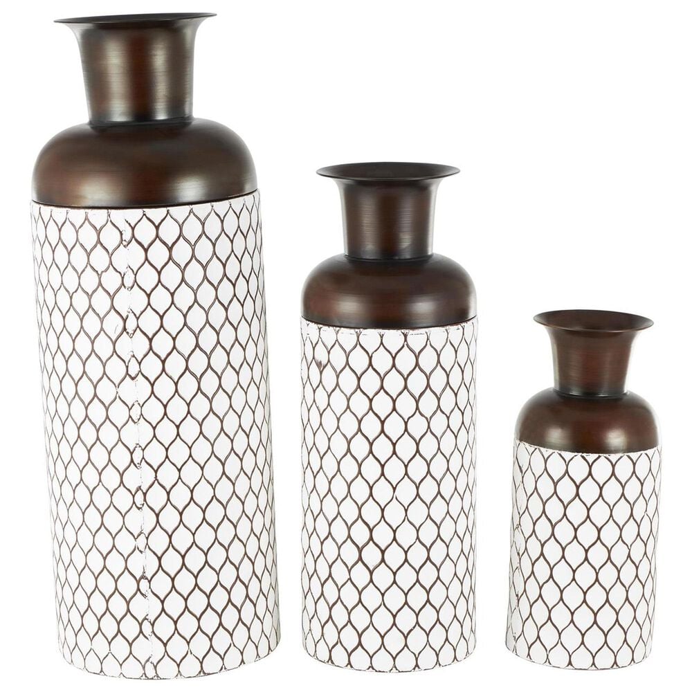 Maple and Jade 3-Piece Tall Teardrop Shaped Decorative Vase Set in Brushed White and Dark Brown, , large
