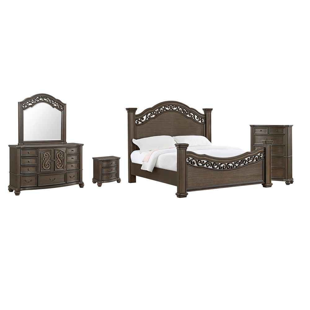 Mayberry Hill Brunswick 5-Piece King Panel Bedroom Set in Mahogany, , large