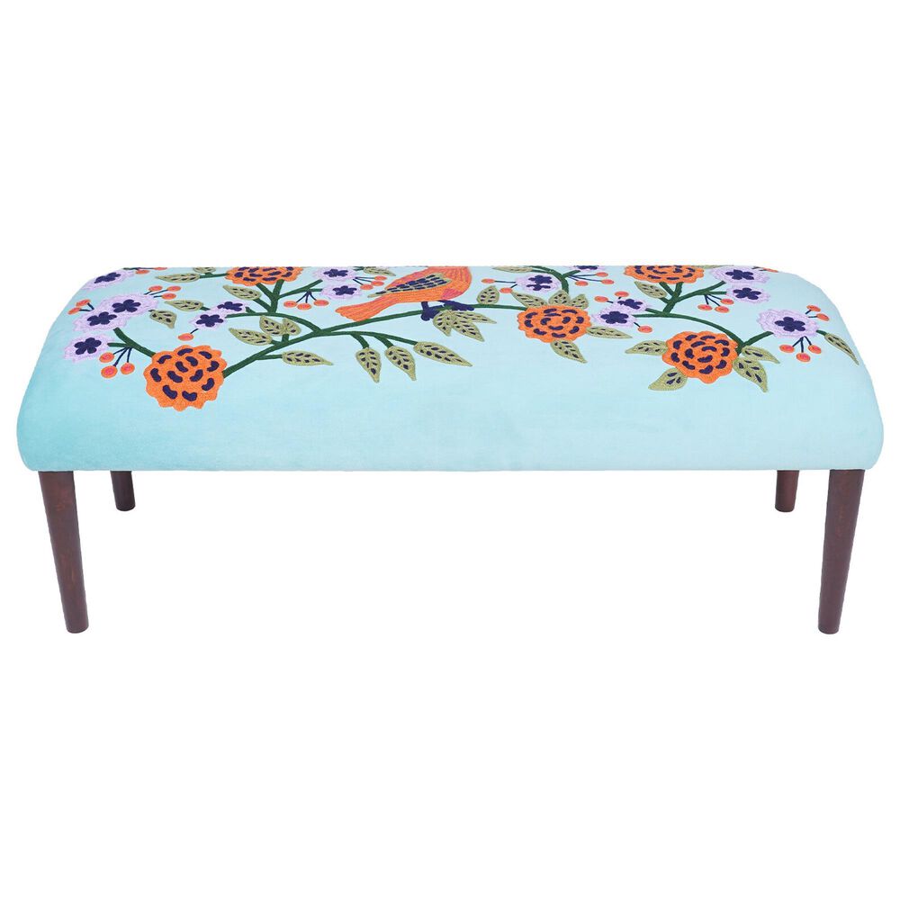 LR Home Floral Accent Bench in Blue and Multicolor, , large