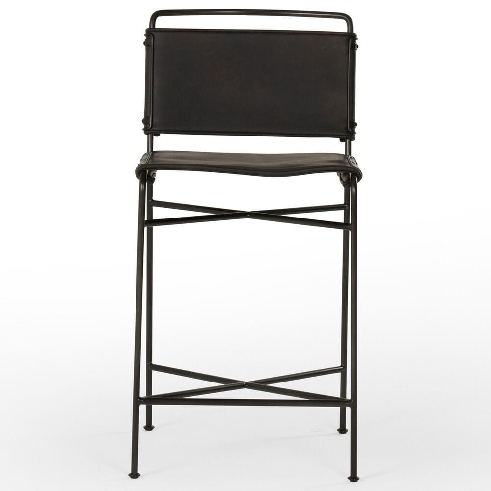 Four Hands Wharton Metal and Faux Leather Counter Stool in Distressed Black, , large