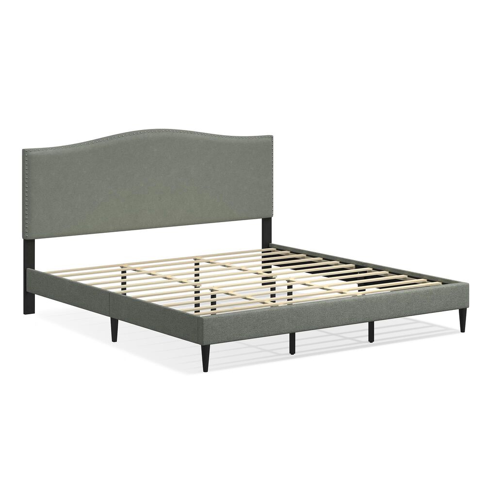 Glideaway Leighford King Upholstered Platform Panel Bed in Stone Mist, , large