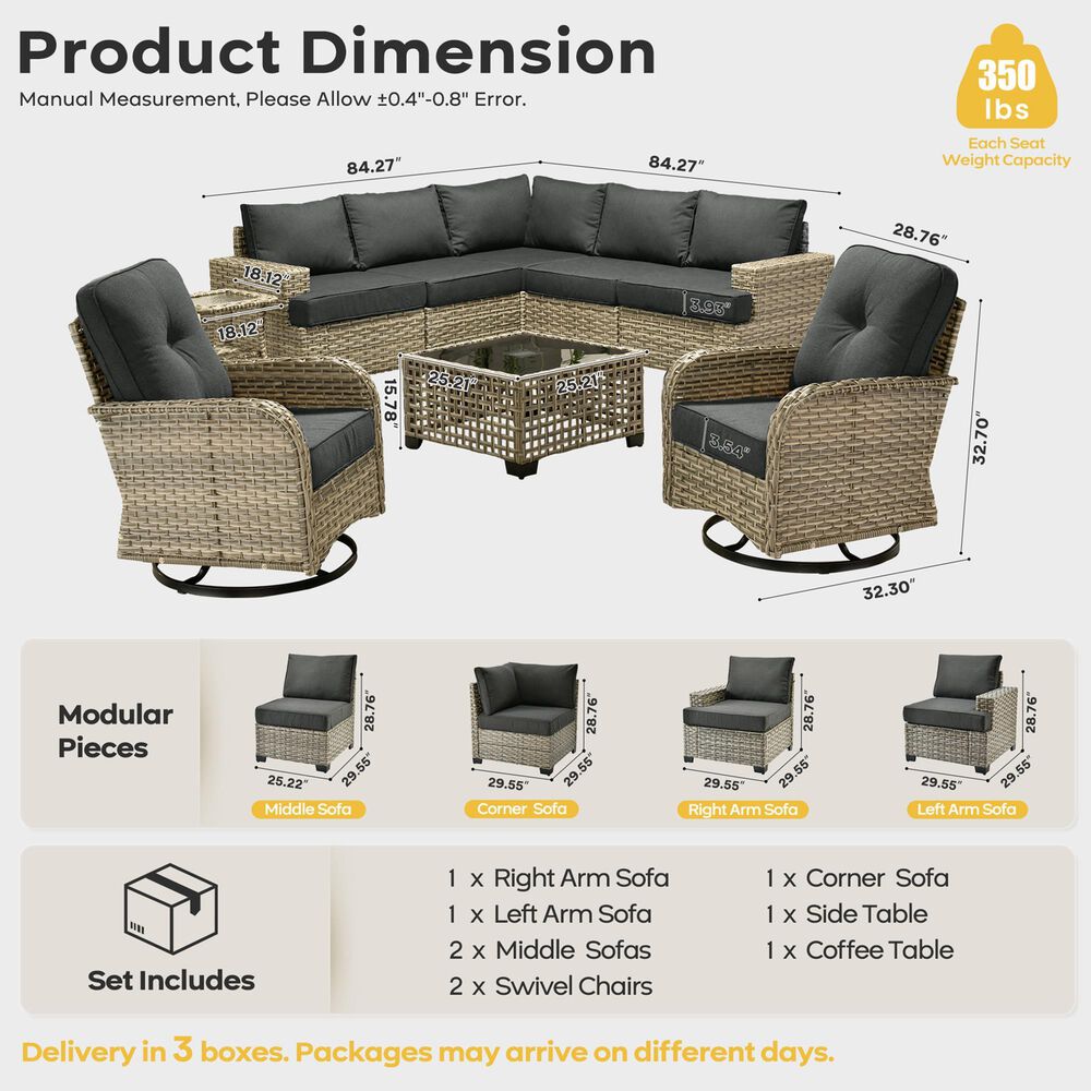 HOMLUX 9-Piece Patio Conversation Set with Illuminated Table in Black, , large