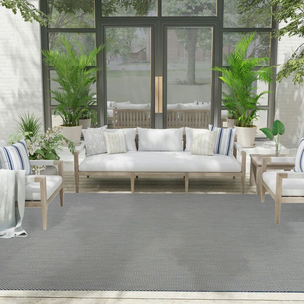 Nourison Courtyard Ivory and Blue 8&#39; x 10&#39; Indoor/Outdoor Area Rug, , large