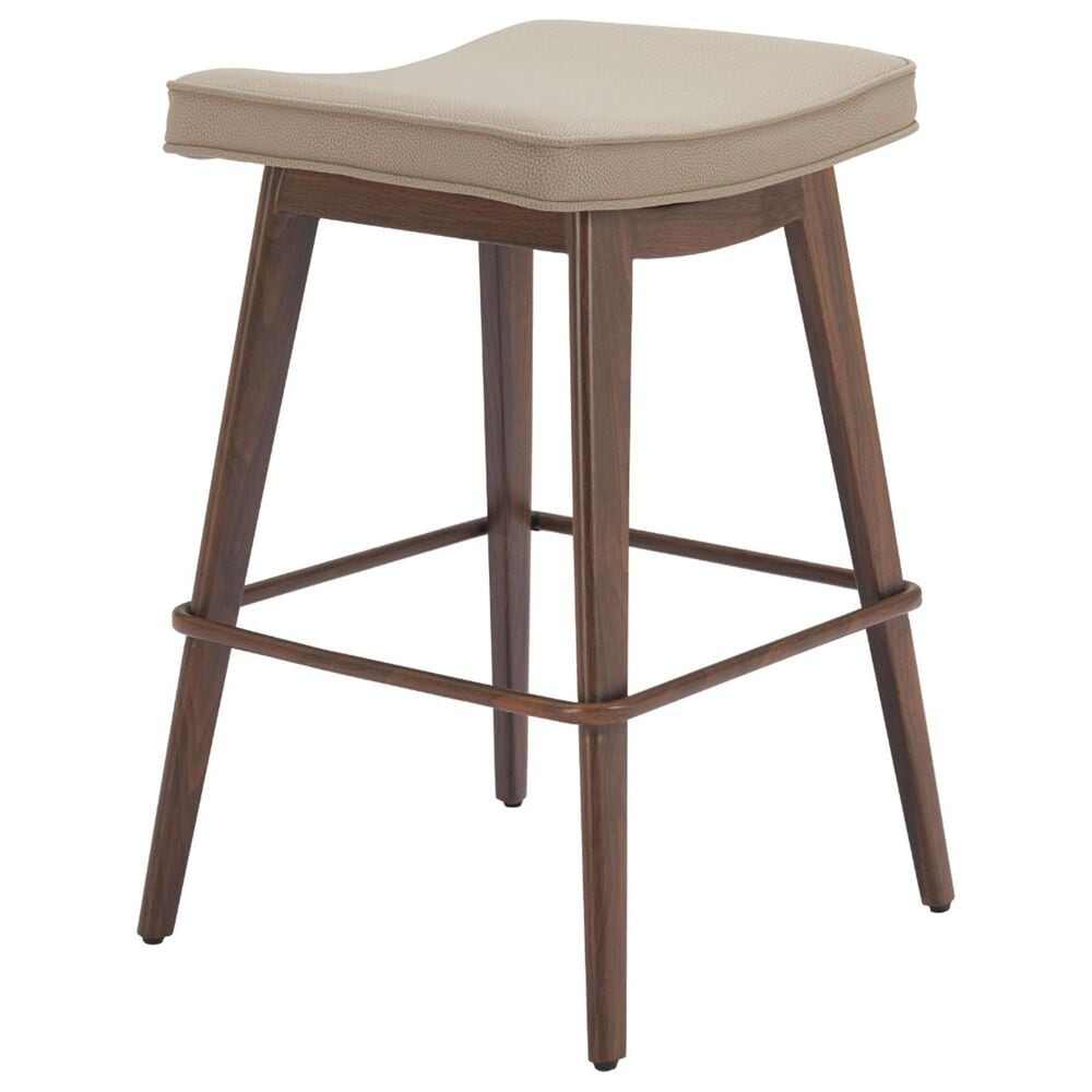 Zuo Modern Divat Counter Stool in Beige &amp; Walnut, , large
