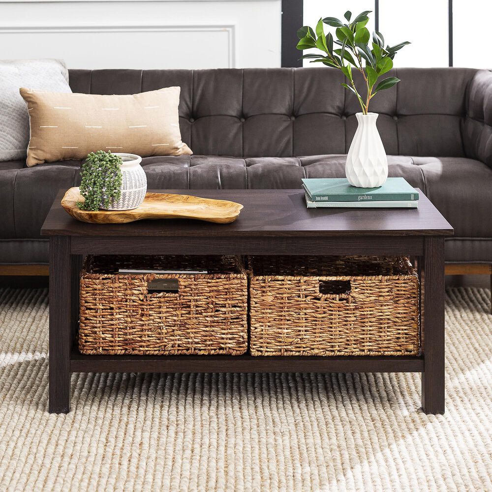 Walker Edison Mission Storage Coffee Table with Baskets in Espresso, , large