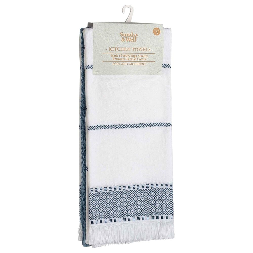 Willow &amp; Hem Waverly Turkish Cotton Kitchen Towel in Blue and White (Set of 3), , large